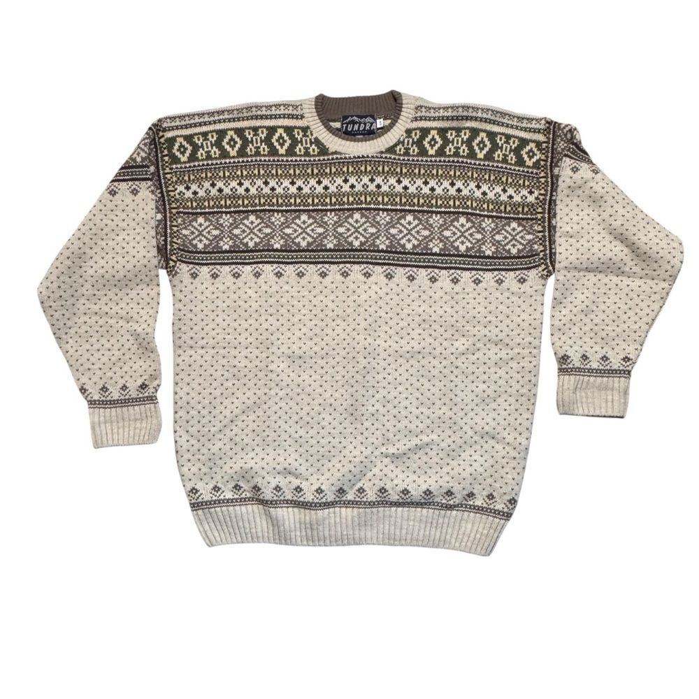 VINTAGE Wool Blend Fair Isle Tundra Canada Sweater Size Large Crewneck Classic